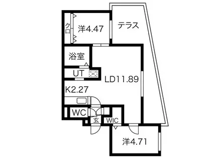 グランジ厚別(2LDK/1階)の間取り写真