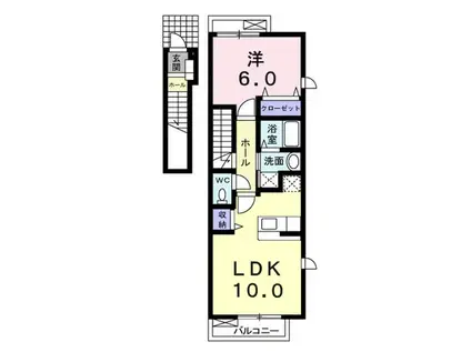 シャン・ド・フルール K(1LDK/2階)の間取り写真
