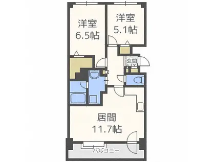 ドミ山鼻拾条(2LDK/5階)の間取り写真