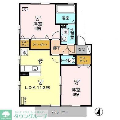 サニーヒル霞B(2LDK/2階)の間取り写真