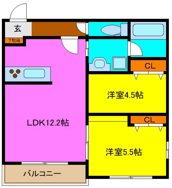 GRACE下六万寺町(2LDK/1階)の間取り写真