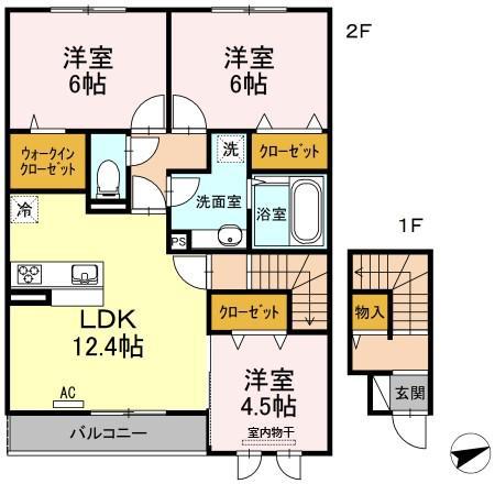セジュール西条 B棟(3LDK/2階)の間取り写真