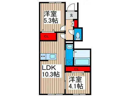 リーブルファイン八潮南川崎III(2LDK/1階)の間取り写真