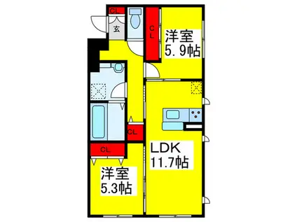 プリマベーラ巽東(2LDK/1階)の間取り写真