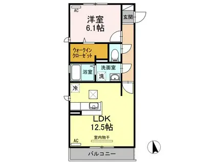 ルミエールE棟(1LDK/1階)の間取り写真