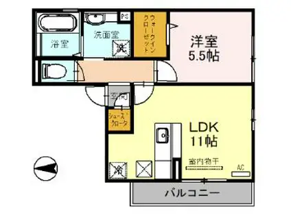 レスペランス B棟(1LDK/1階)の間取り写真