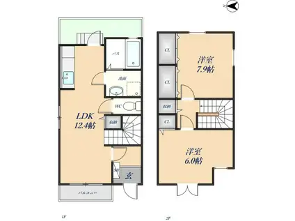 クレベールII番館(2LDK/1階)の間取り写真
