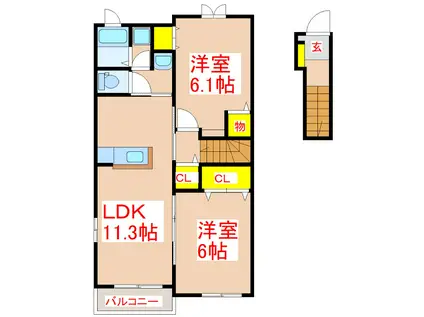 サンリットガーデンC(2LDK/2階)の間取り写真