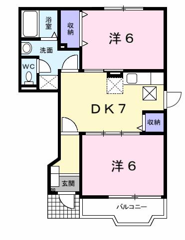 コートピアD(2DK/1階)の間取り写真