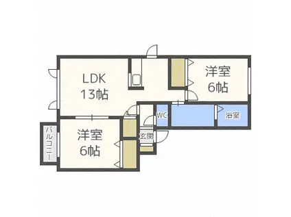 地下鉄東豊線 新道東駅 徒歩44分 2階建 築27年(2LDK/1階)の間取り写真