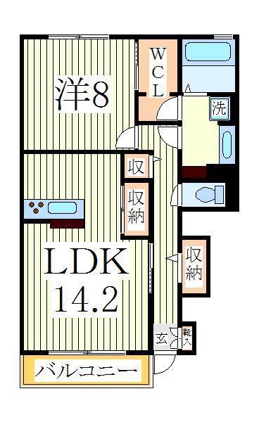 サニーウェル B(1LDK/1階)の間取り写真