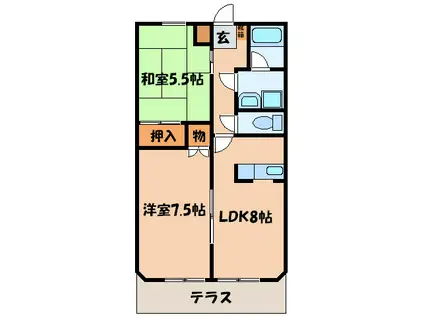 コーポ梅村B(2LDK/1階)の間取り写真