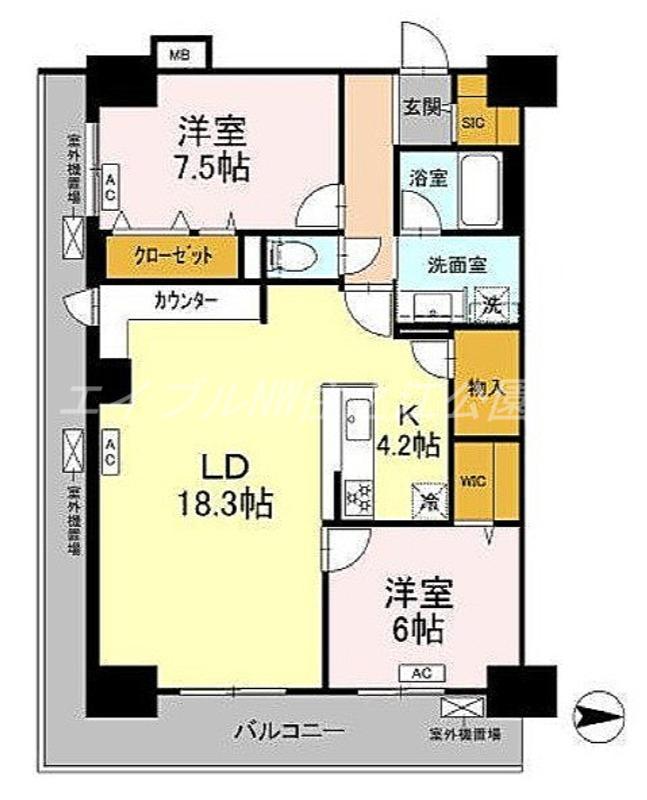 グランセジュール大国町(2LDK/8階)の間取り写真