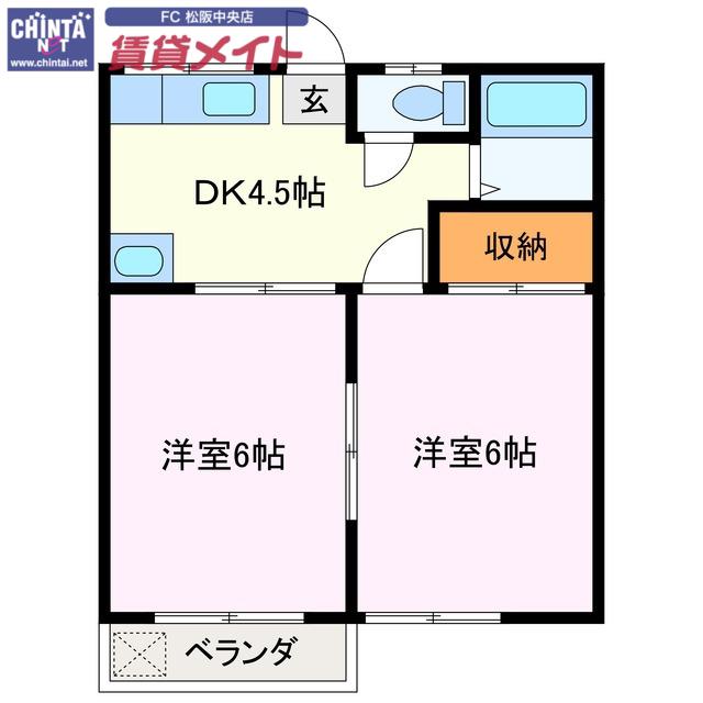 サザンハイツ パートII(2DK/1階)の間取り写真