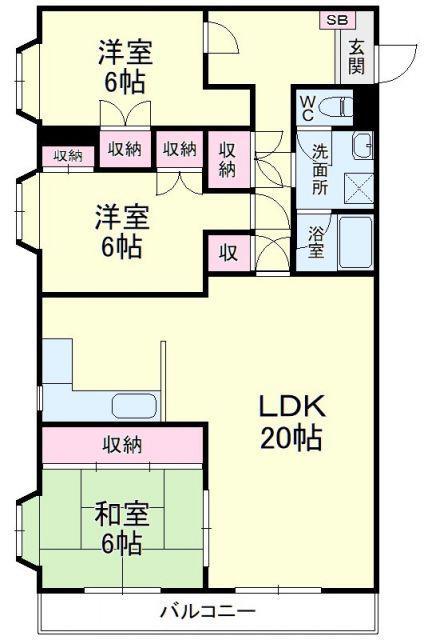 グレース蜆塚(3LDK/3階)の間取り写真