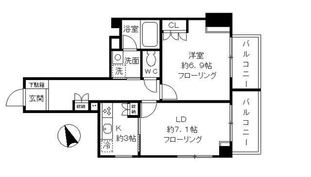 ファインクレスト上目黒(1LDK/3階)の間取り写真