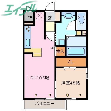 タウンコート堀木(1LDK/2階)の間取り写真