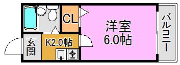ウエストビレッジ(1K/1階)の間取り写真