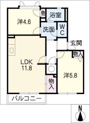 テクノハイツ藤 C(2LDK/2階)の間取り写真