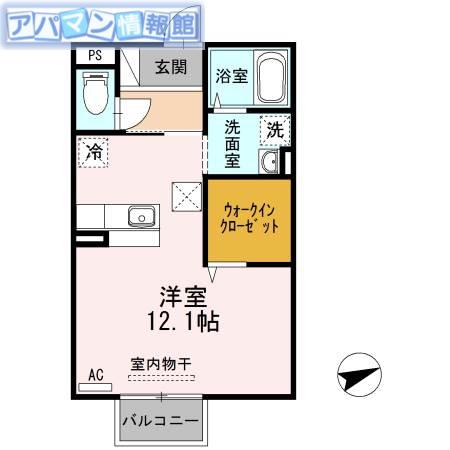 セゾン A棟(ワンルーム/2階)の間取り写真