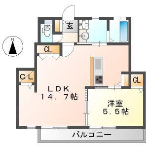 杉山第一ビル(1LDK/2階)の間取り写真