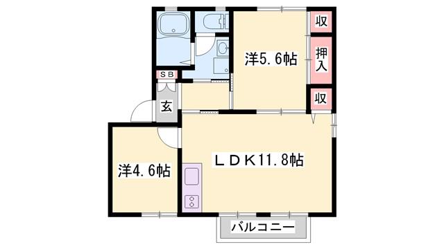 ジュネスのざとイースト(2LDK/2階)の間取り写真