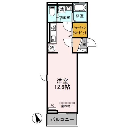 デルソーレ(ワンルーム/3階)の間取り写真