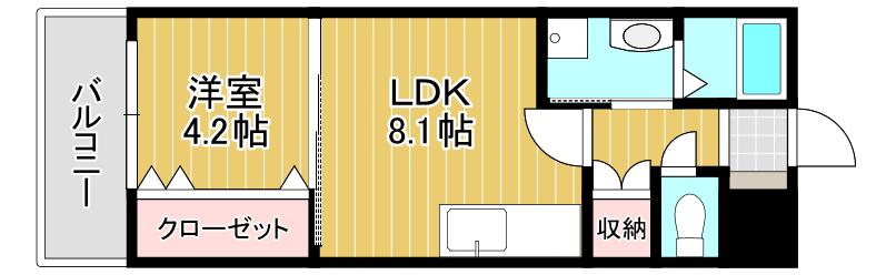 ギャラクシーヴィーラブライト(1DK/14階)の間取り写真