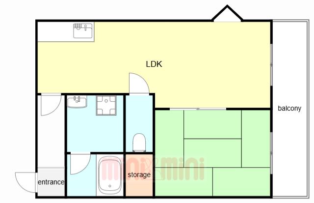 信和マンション(1LDK/3階)の間取り写真