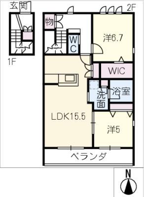 BAMBOU DEUX(2LDK/2階)の間取り写真
