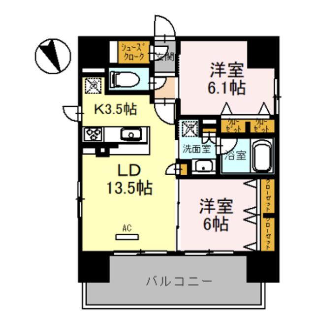 プレサンス四天王寺(2LDK/12階)の間取り写真