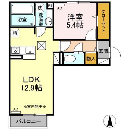 ブルーシェル(1LDK/1階)の間取り写真