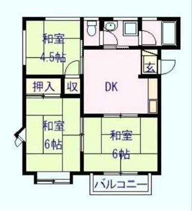 ファイブベルA棟(3DK/2階)の間取り写真