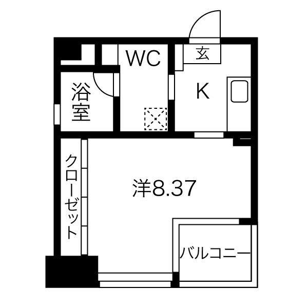 GRAN DUKE 代官町(1K/2階)の間取り写真