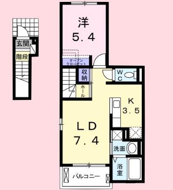 ルミエールB(1LDK/2階)の間取り写真