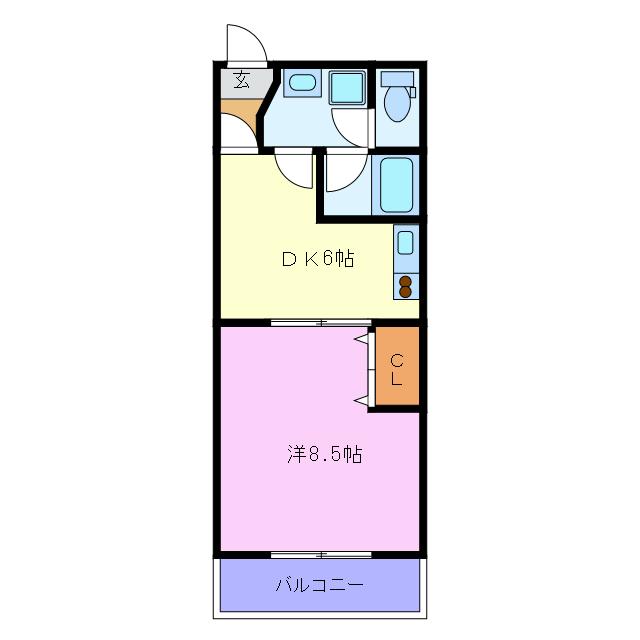 ヴィブレ宮脇(1DK/1階)の間取り写真