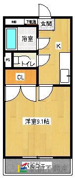 シティコートIII西鉄下大利駅前(1K/4階)の間取り写真