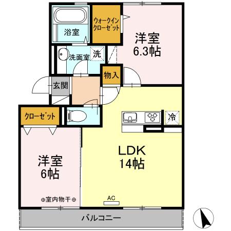 BLOOMING SQUARE I(2LDK/2階)の間取り写真