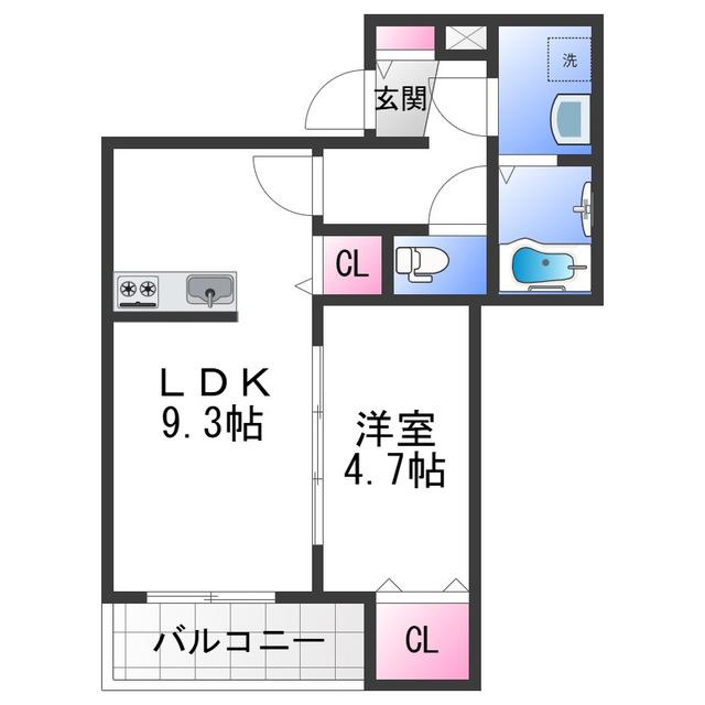 ジーメゾン岸和田スフィール(1LDK/3階)の間取り写真