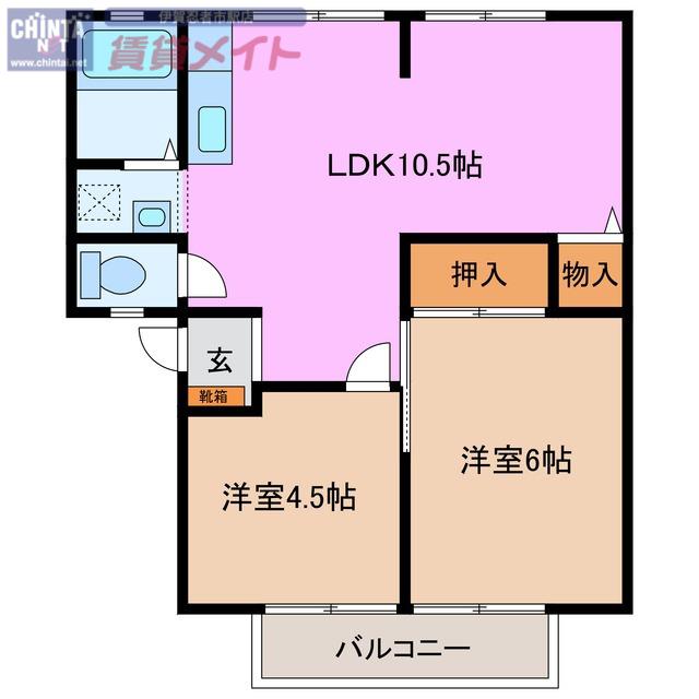 ハイツ城西(2LDK/2階)の間取り写真