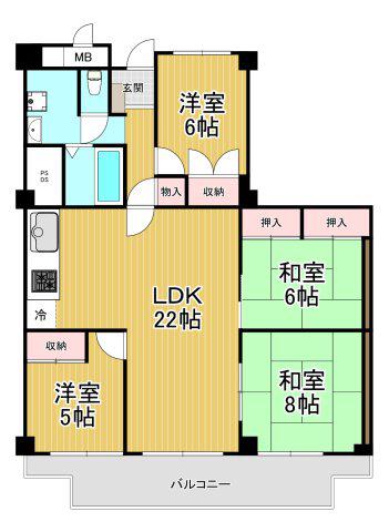 逆瀬川グリーンハイツ B棟(4LDK/3階)の間取り写真