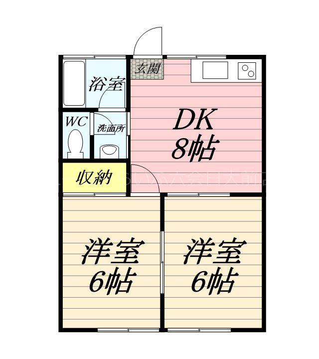 ヒルトップ六会(2DK/2階)の間取り写真