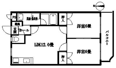 サンヒルズ坂之上(2LDK/3階)の間取り写真