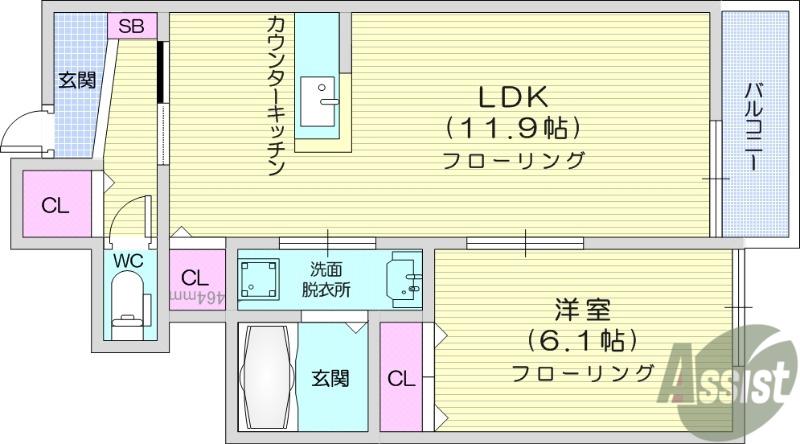ヴィラージュ新田2(1LDK/1階)の間取り写真