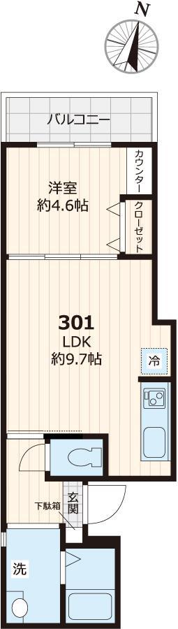 ムーンライズ(1LDK/3階)の間取り写真