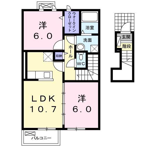 カーサ・コンフォールB(2LDK/2階)の間取り写真