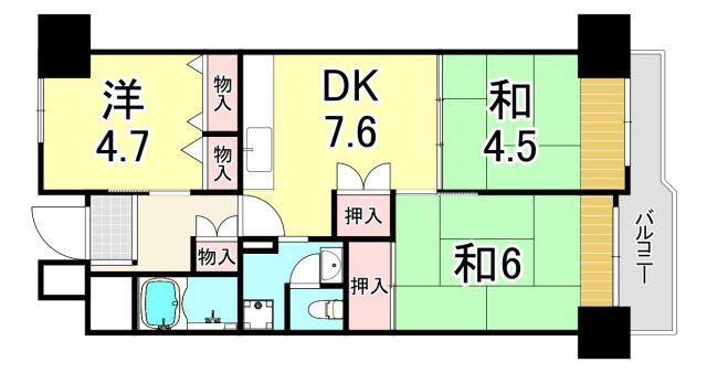 UR武庫川 4号棟(3DK/12階)の間取り写真