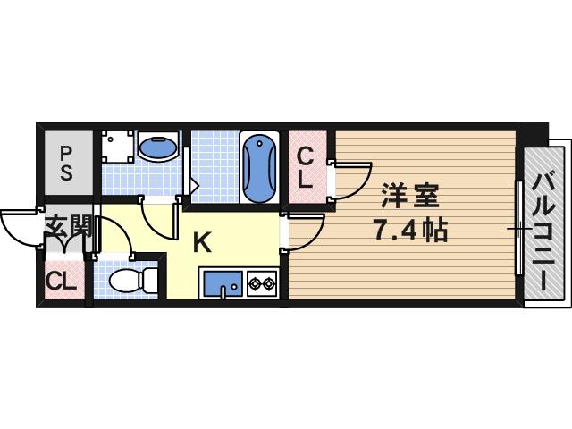 JPレジデンス大阪上町台(1K/4階)の間取り写真