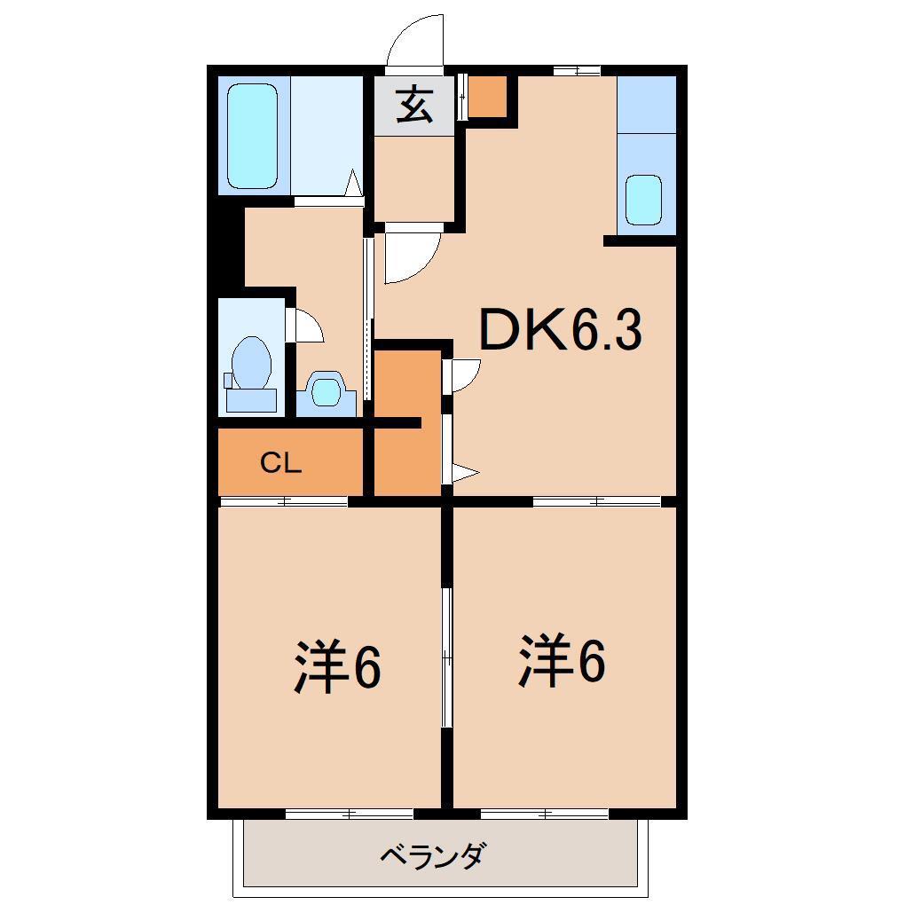 グリーンフィールド成出C(2DK/1階)の間取り写真