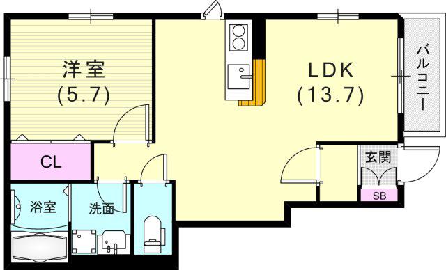 カーサフェリース(1LDK/1階)の間取り写真
